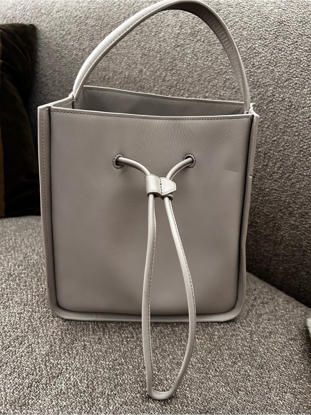 Philip Lim Minimalist Gray Leather Bucket Bag with Top Handle
